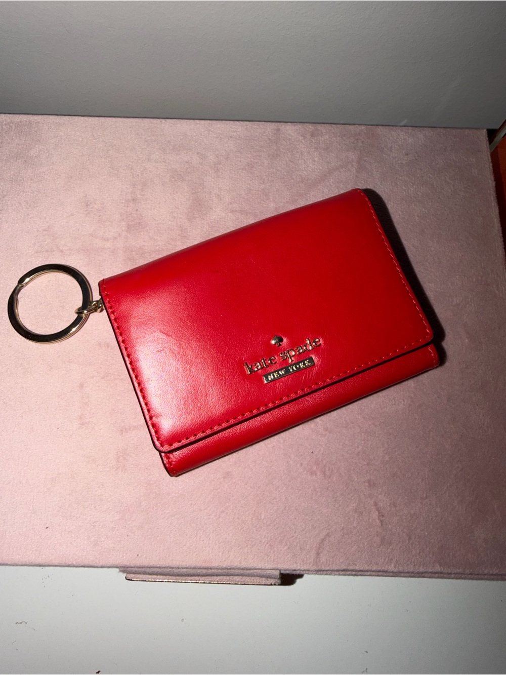 kate spade Red Leather Key & Card Holder with Gold Ring